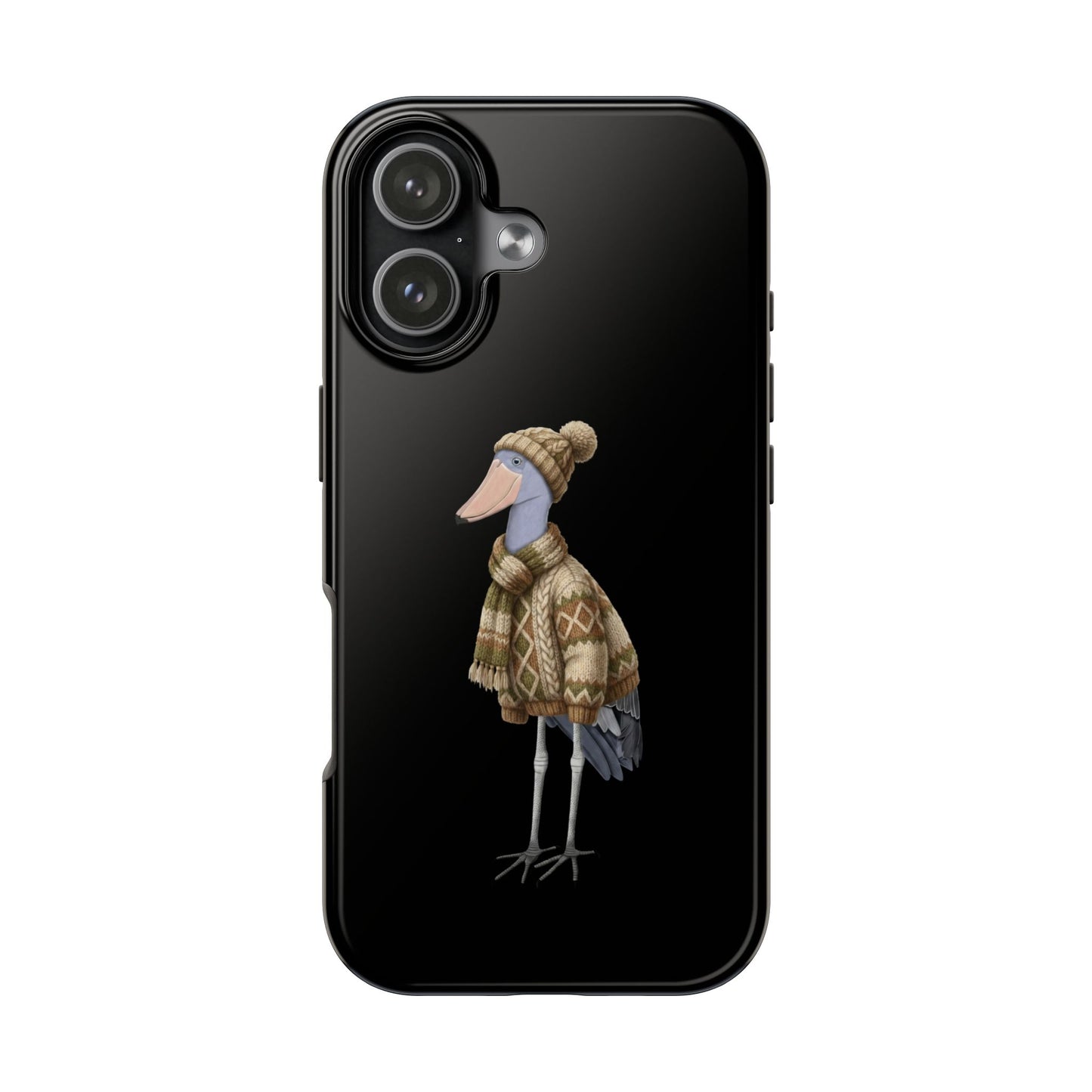 鳥のアートが描かれたハシビロコウの二層式iPhoneケース - 鳥類学者や鳥好きの方へのプレゼントに最適