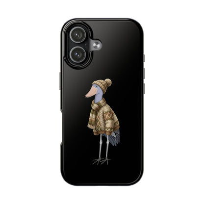 鳥のアートが描かれたハシビロコウの二層式iPhoneケース - 鳥類学者や鳥好きの方へのプレゼントに最適