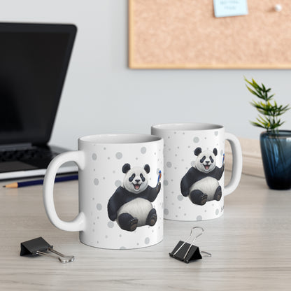 Panda Bear Mug with Bluebird for Animal Lovers & Bird Watchers 11oz