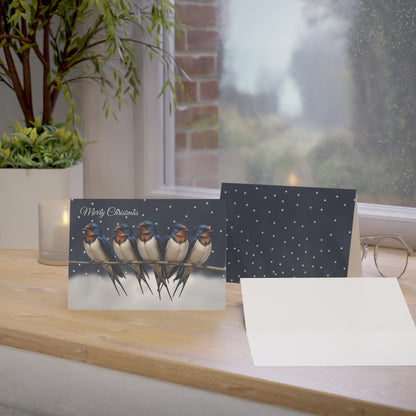 Barn Swallows Bird Art Premium Christmas Card 7x5" | Double-Sided Matte Holiday Greeting