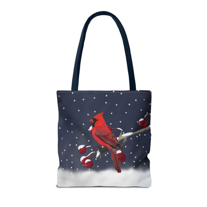 Cardinal on a Winter Branch Christmas Bird Tote Bag 16"x16"