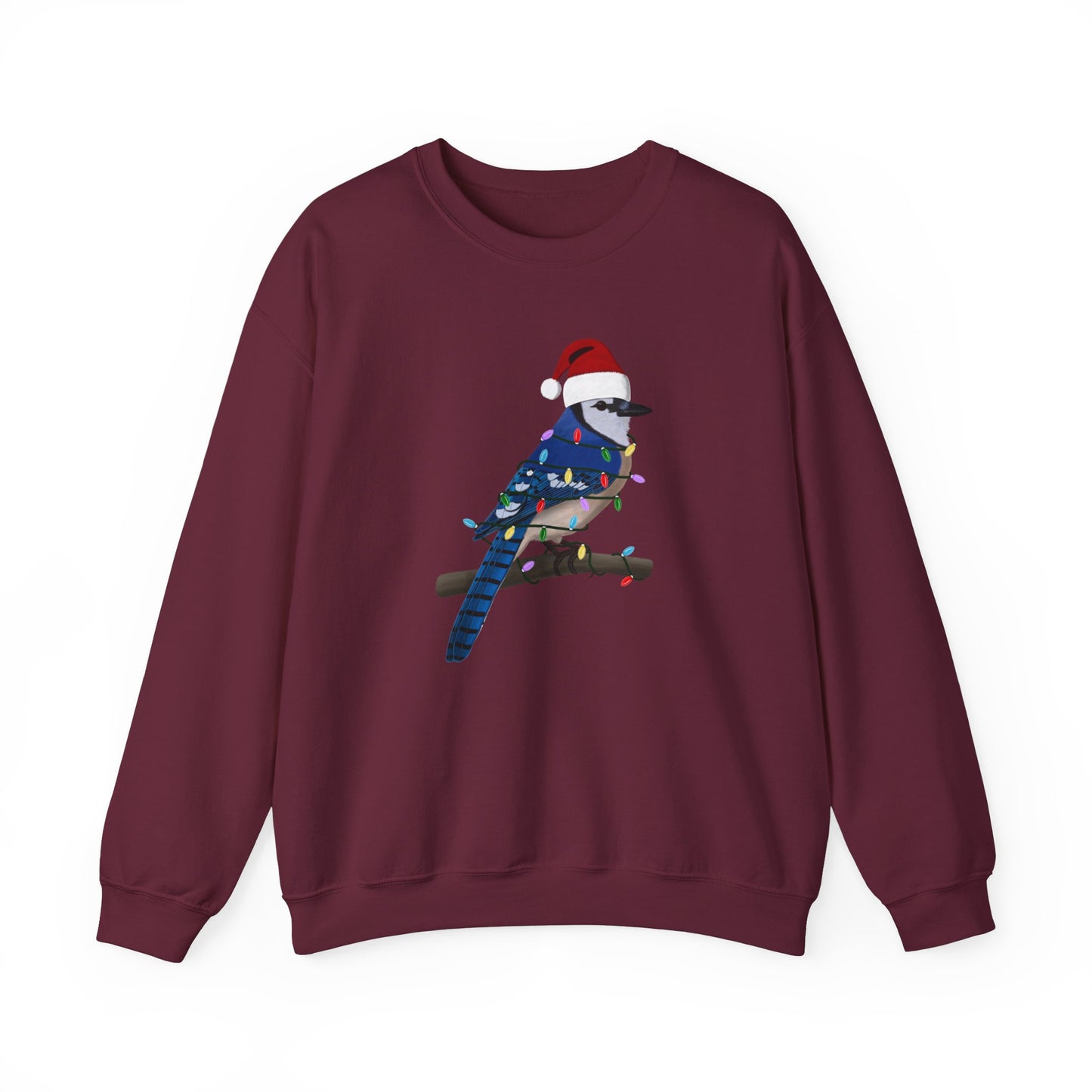 Blue Jay with Fairy Lights Santa Claus Christmas Bird Sweatshirt