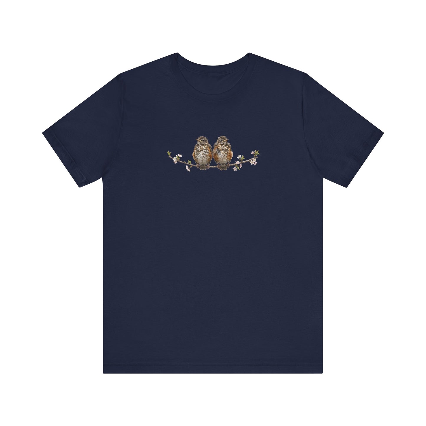 American Robin Fledgling T-Shirt | Spring Blossoms Unisex Graphic Tee for Bird Watchers