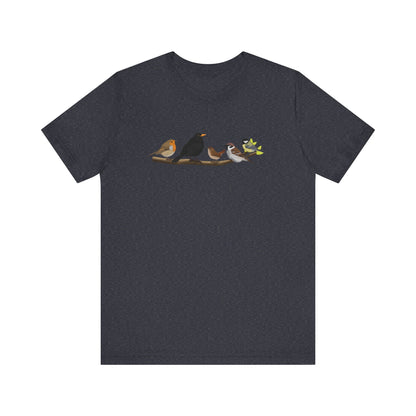 Vögel auf einem Ast T-Shirt Amsel Rotkehlchen Kohlmeise Zaunkönig Spatz Vogel Singvogel