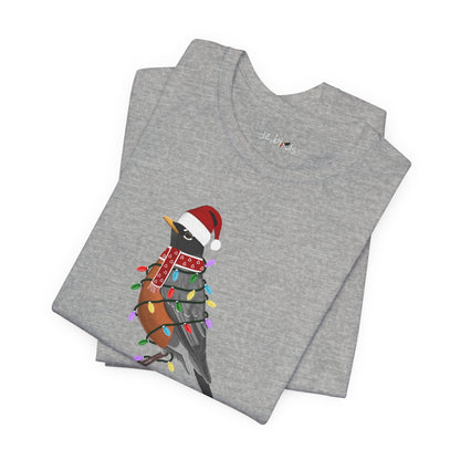 Robin with Fairy Lights Christmas Bird T-Shirt