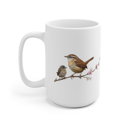 Zaunkönig mit Ästling Premium Keramiktasse | Geschenk für Vogelbeobachter