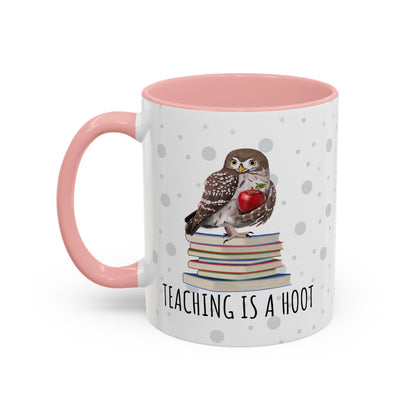 Cute Owl on Books Teacher Mug – Teaching is a Hoot – Two-Tone Classroom Coffee Cup