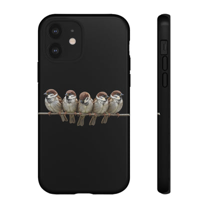 Feldsperlinge auf einem Ast Premium Handyhülle – Doppelt Geschützt & Rundum Bedruckt Schwarz