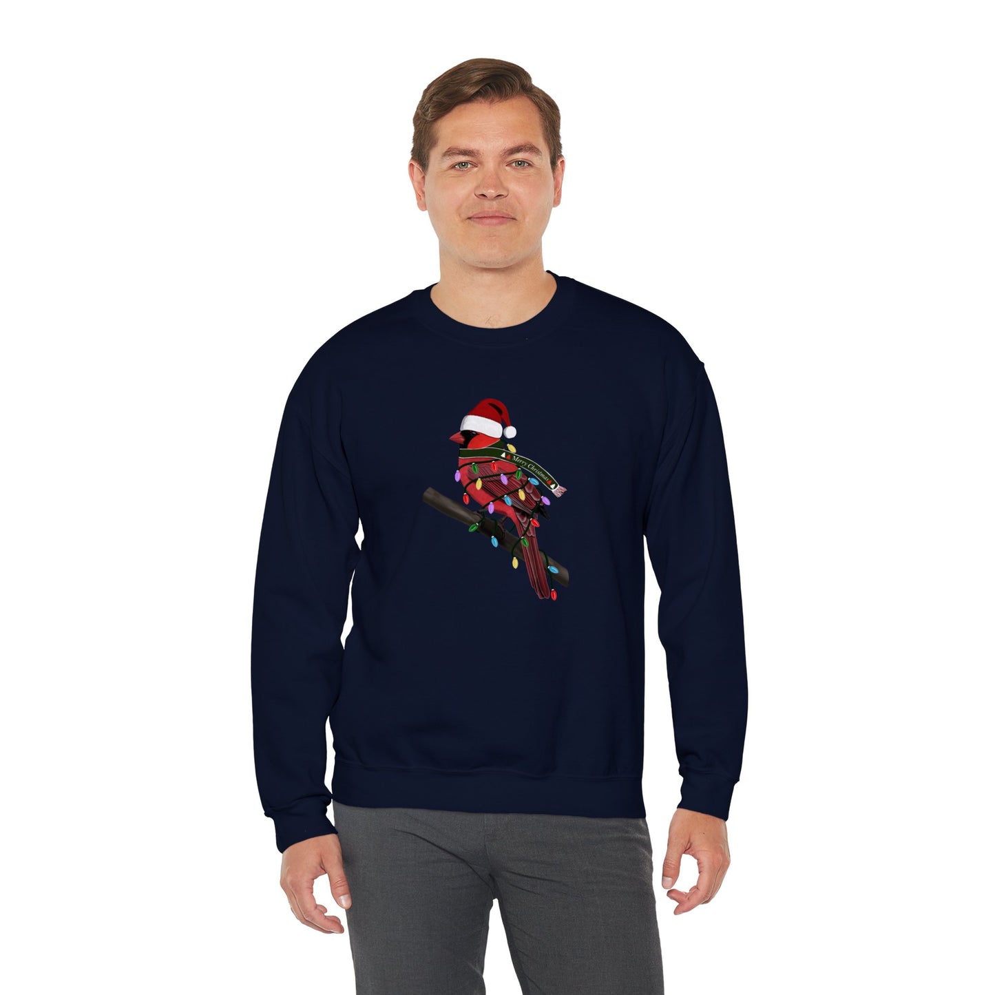 Cardinal with Fairy Lights Santa Claus Christmas Bird Sweatshirt