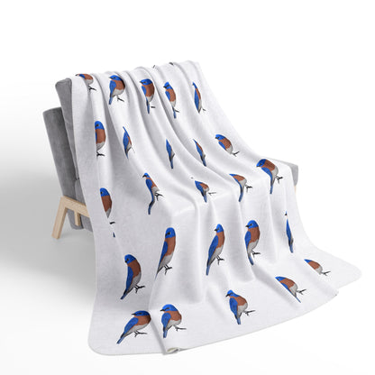 ブルーバードアート フリース シェルパブランケット (60インチ x 80インチ) - 鳥好きの方にぴったりの、厚手で極上の柔らかさ、心地よいブランケット