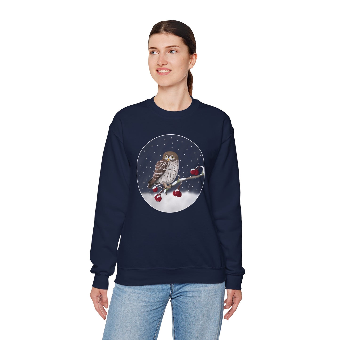 Owl on a Winter Branch Birdwatcher Christmas Bird Sweatshirt