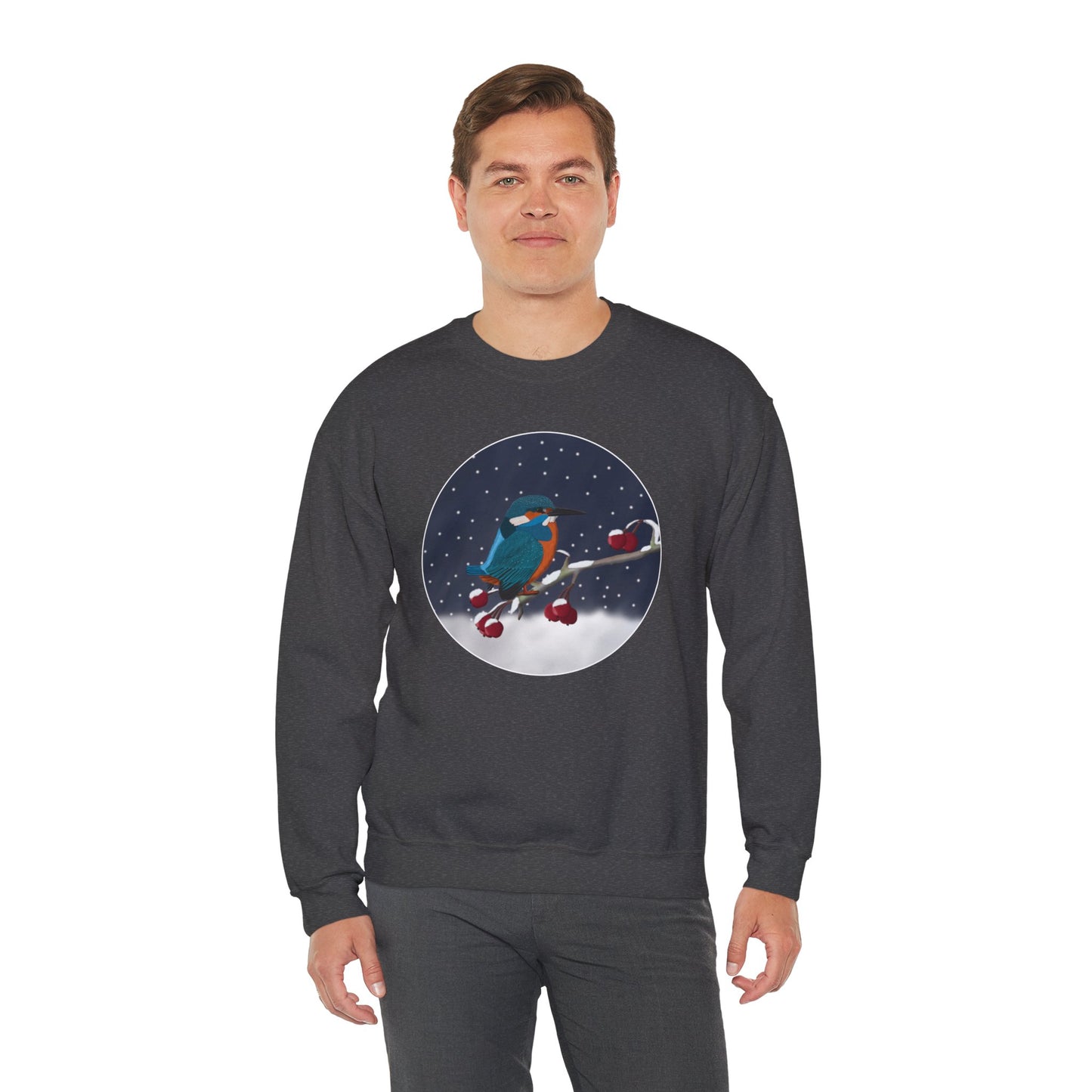 Kingfisher on a Winter Branch Birdwatcher Christmas Bird Sweatshirt