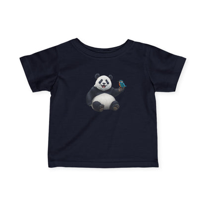 Fröhlicher Panda mit Eisvogel Vogel Tiermotiv T-Shirt für Babys und Kleinkinder
