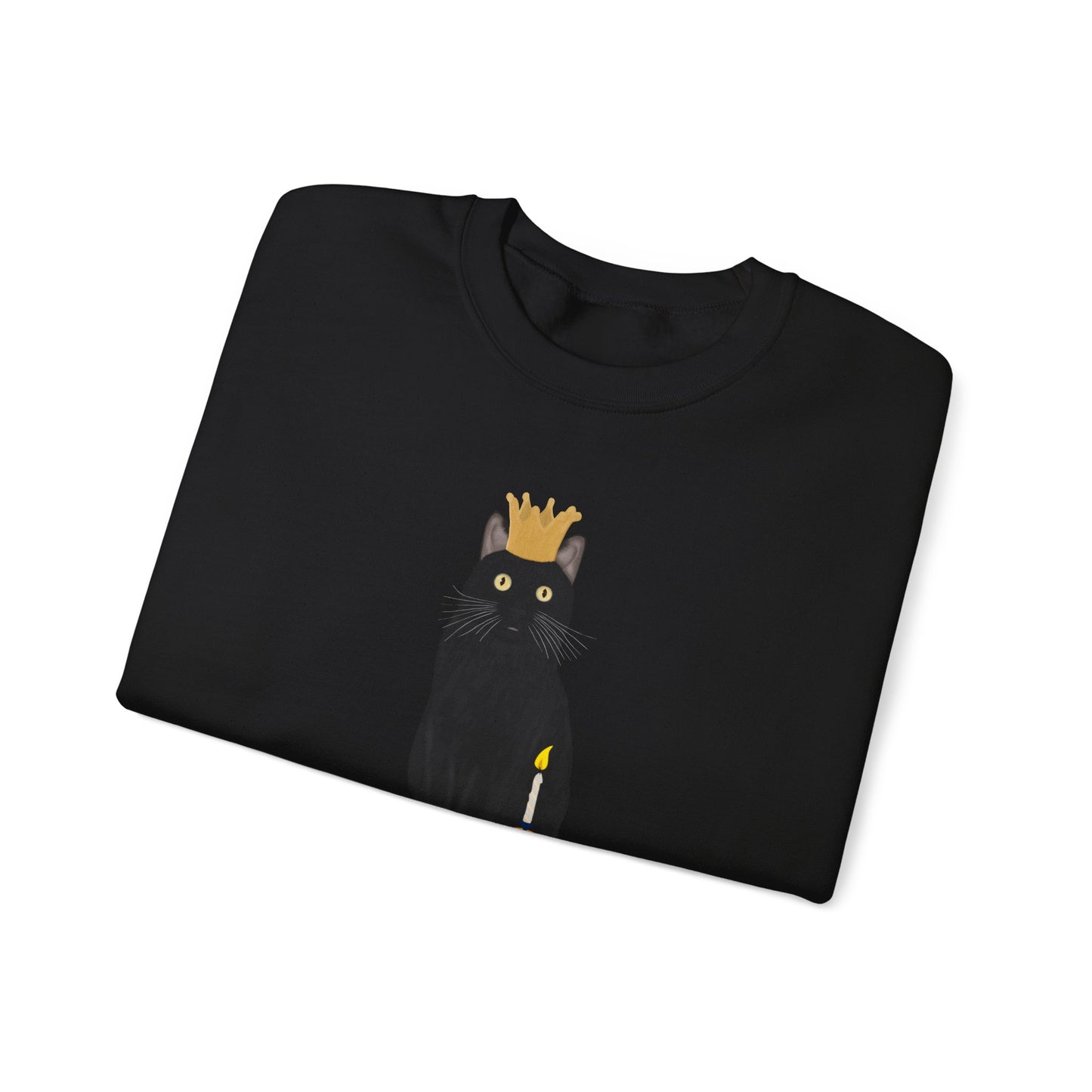 Black Birthday Cat with Muffin and Golden Crown Cat Lover Sweatshirt