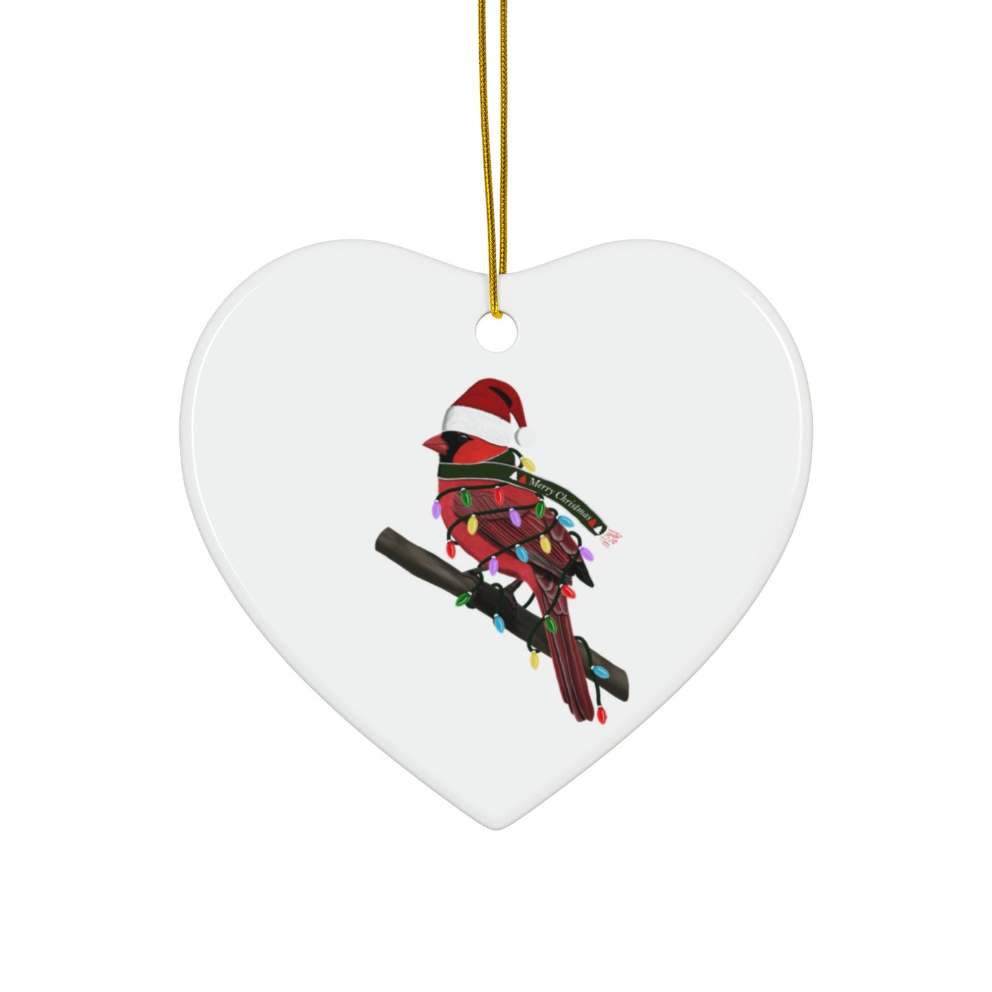 Cardinal as Santa Ceramic Bird Christmas Ornament | Durable Double-Sided Bird Lover Decor