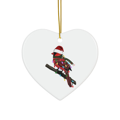 Cardinal as Santa Ceramic Bird Christmas Ornament | Durable Double-Sided Bird Lover Decor