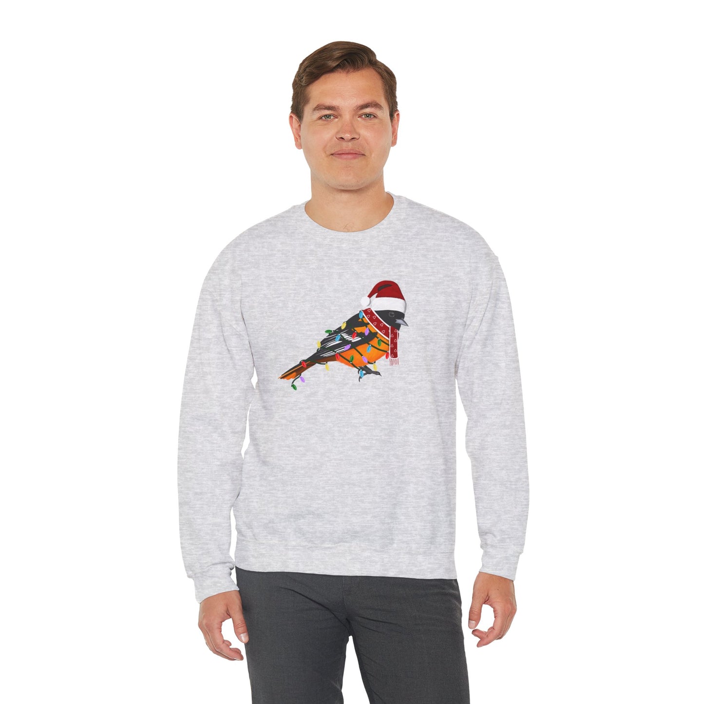 Baltimore Oriole with Fairy Lights Santa Claus Christmas Bird Sweatshirt