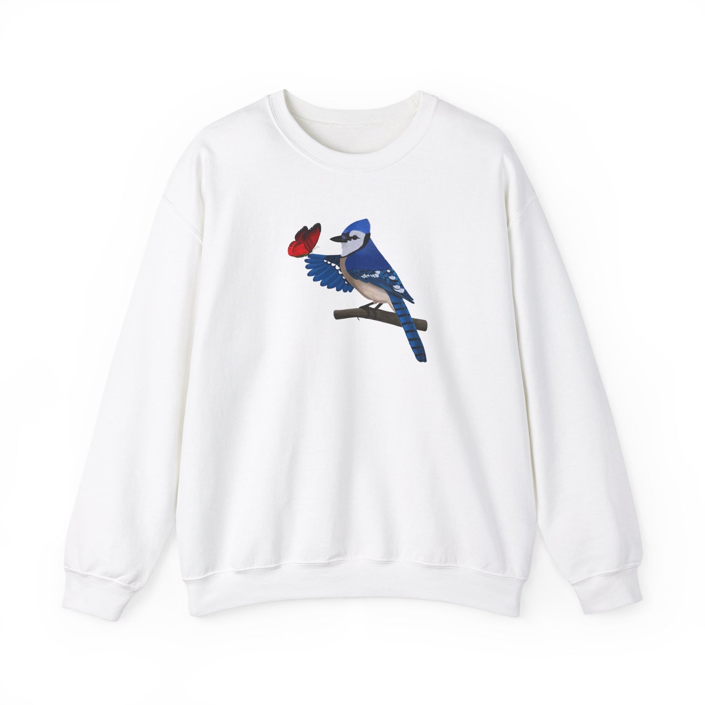 Blue Jay with Butterfly Bird Birding & Birdwatching Sweatshirt