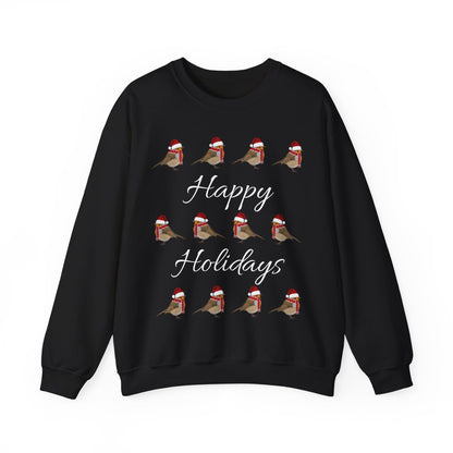 European Robin as Santa with Hat and Scarf Happy Holidays Birdwatcher Christmas Bird Sweatshirt