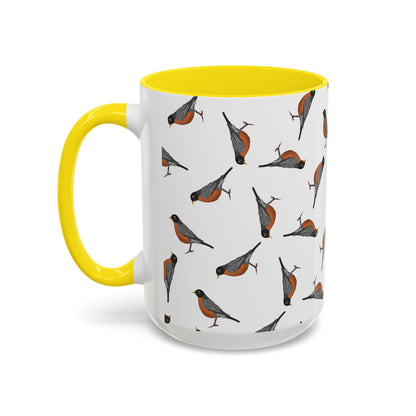 American Robin All-Over Pattern Accent Mug | Colorful Bird Lover Gift for Birdwatchers
