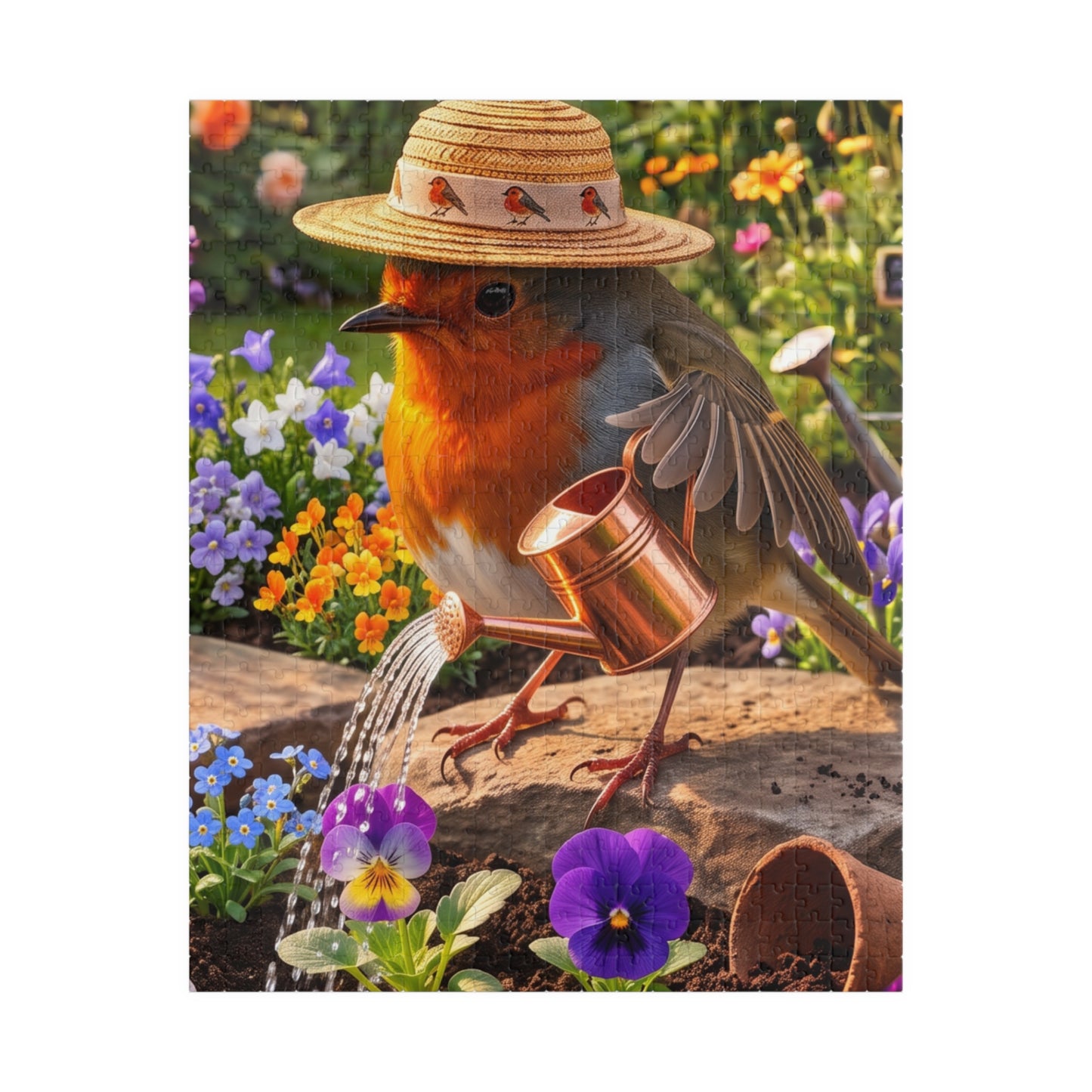 Robin Rosi Watering Flowers Jigsaw Puzzle for Gardeners and Cozy Aesthetic Fans