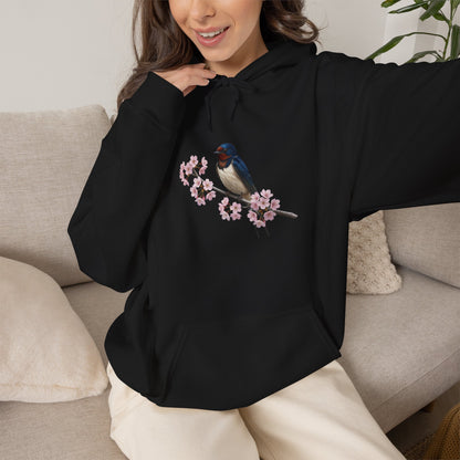 Barn Swallow on a Branch with Cherry Blossoms Hoodie Bird Lover & Bird Watcher | Unisex Sweater | Gift for Bird Lovers