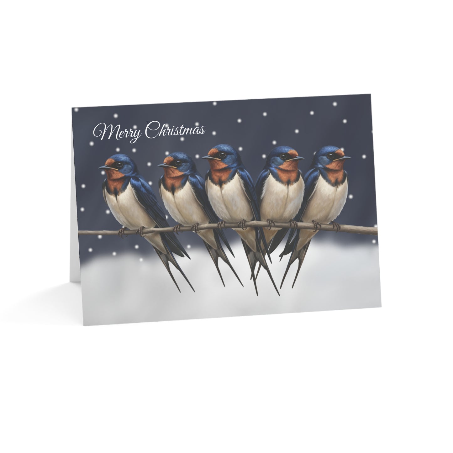 Barn Swallows Bird Art Premium Christmas Card 7x5" | Double-Sided Matte Holiday Greeting
