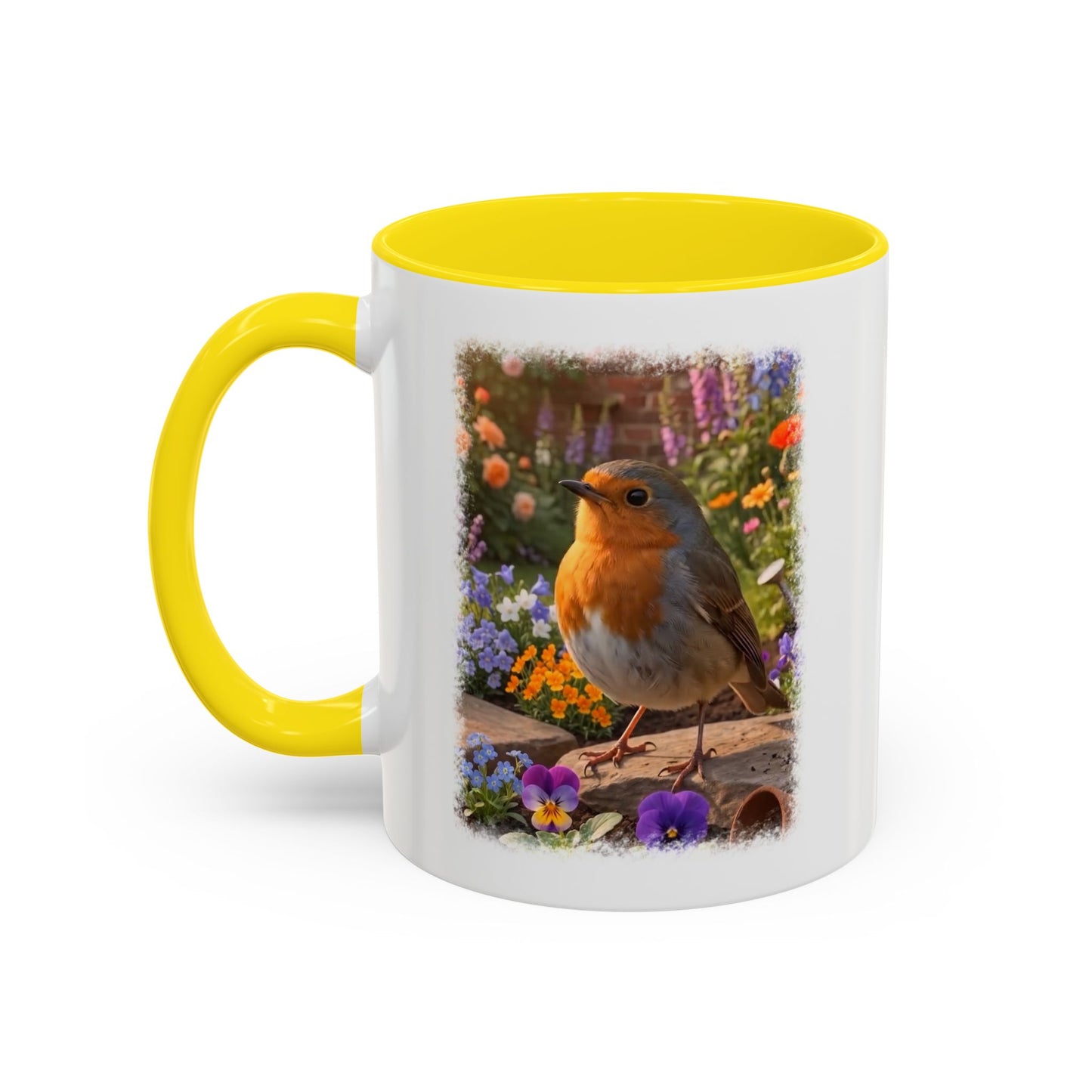 Robin Rosi Flower Bed Mug - Cute Backyard Bird Watcher Gift