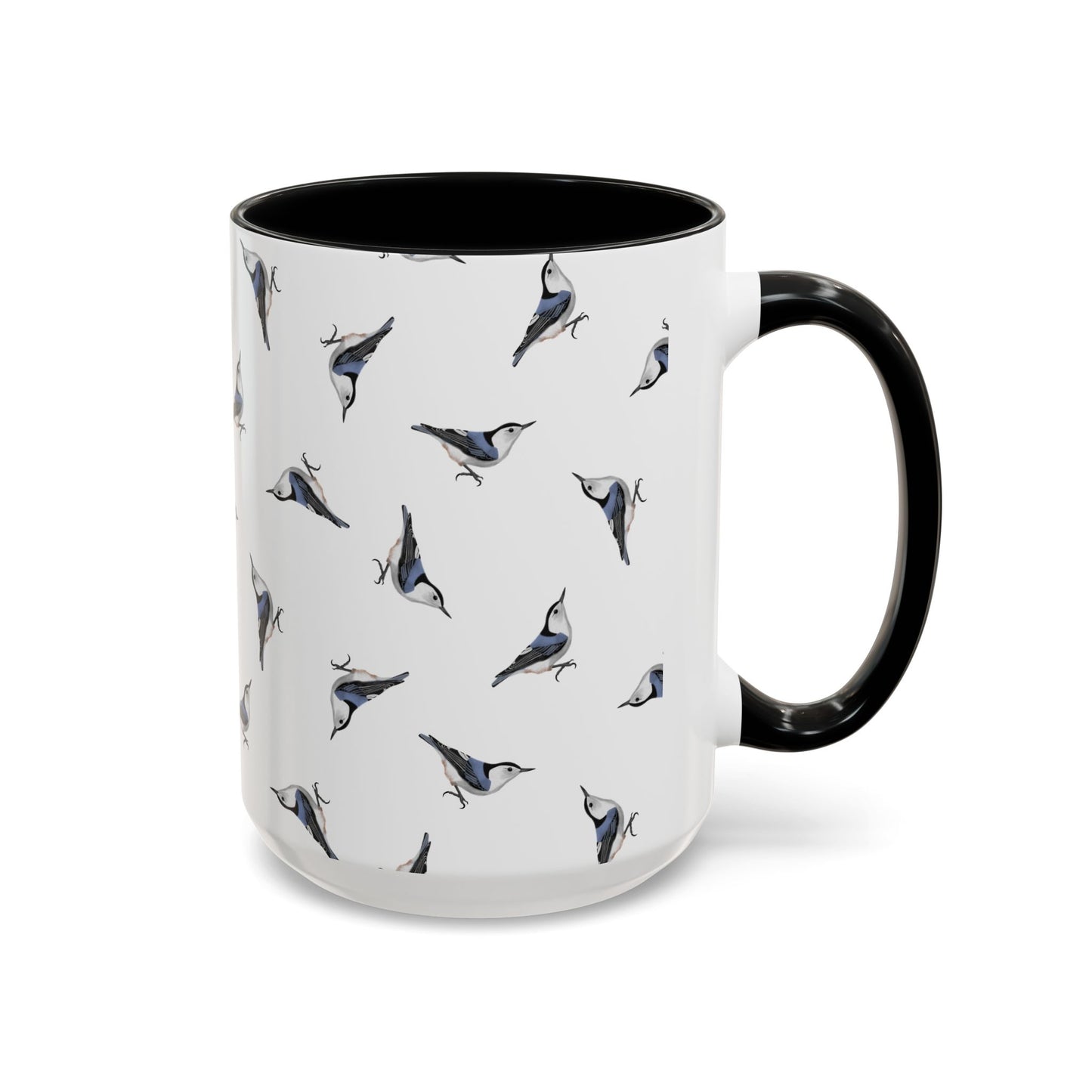 Nuthatch All-Over Pattern Accent Mug | Colorful Bird Lover Gift for Birdwatchers