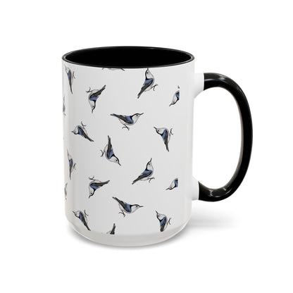 Nuthatch All-Over Pattern Accent Mug | Colorful Bird Lover Gift for Birdwatchers