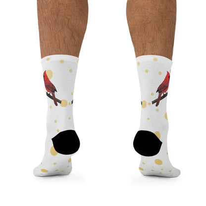 Cardinal with Golden Dots Birding & Birdwatching Bird Socks White