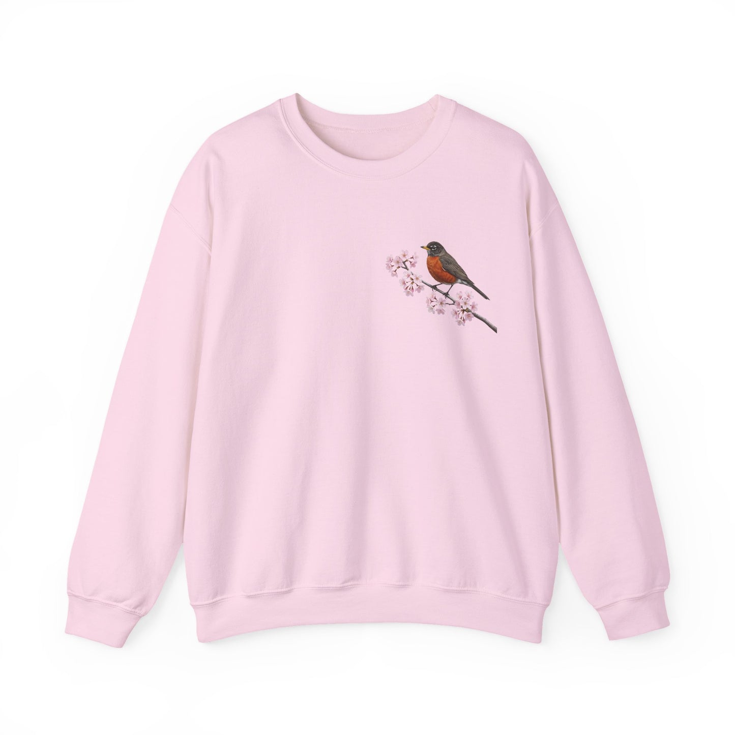 American Robin Cherry Blossom Sweatshirt | Floral Bird Crewneck Cozy Spring Pullover – Animal Lover Gift,