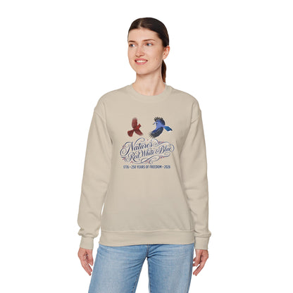 Blue Jay & Cardinal Patriotic Sweatshirt | Nature's Red, White America 250 – Animal Lover Gift