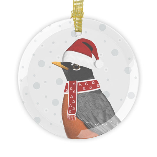 Robin as Santa Claus Christmas Glass Ornament