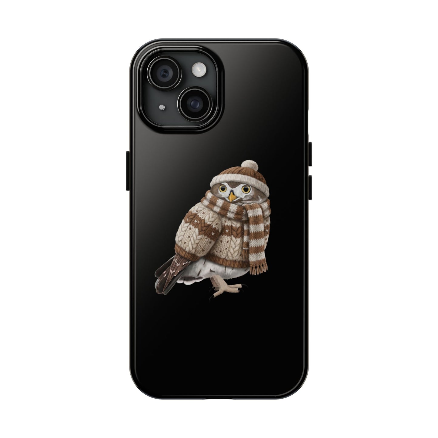 鳥のアートが描かれたフクロウの二層式iPhoneケース - 鳥類学者や鳥好きの方へのプレゼントに最適