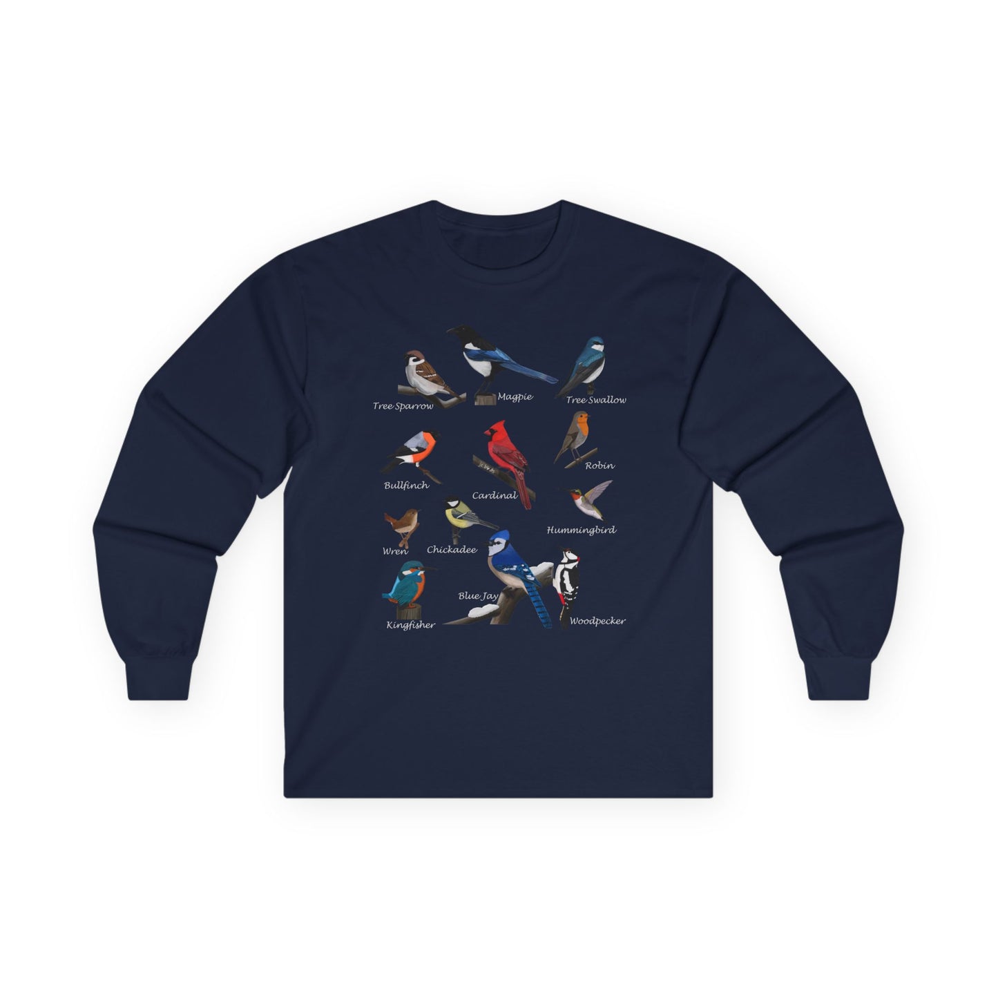 Blue Jay Cardinal Robin Hummingbird Birdwatching Cotton Long Sleeve T-Shirt