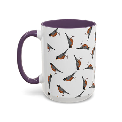 American Robin All-Over Pattern Accent Mug | Colorful Bird Lover Gift for Birdwatchers