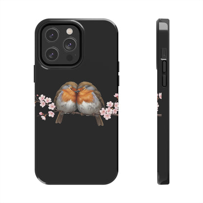 European Robin with Cherry Blossoms iPhone Case – Premium Tough Phone Cover Black