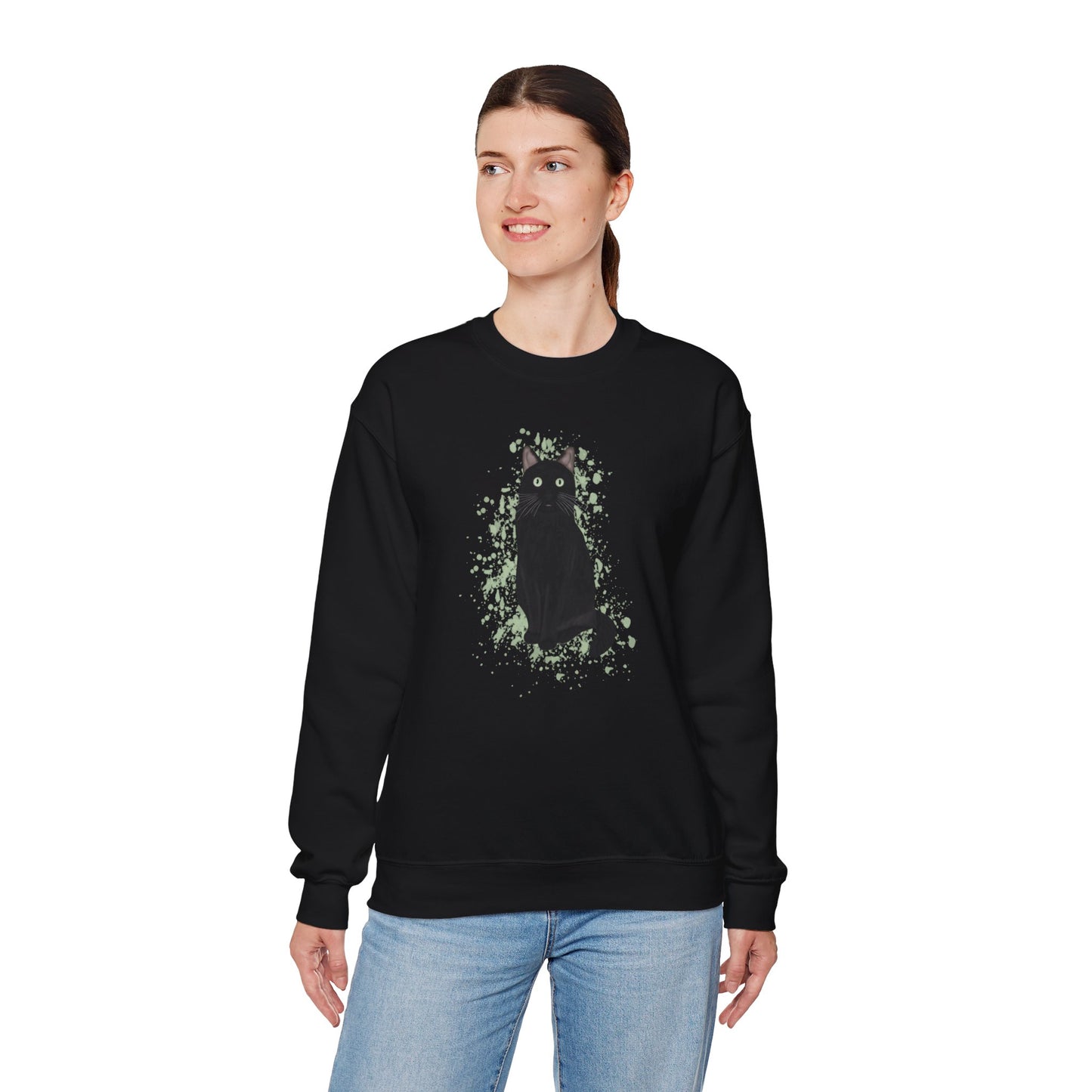 Black Cat with Green Dots Cat Lover Sweatshirt