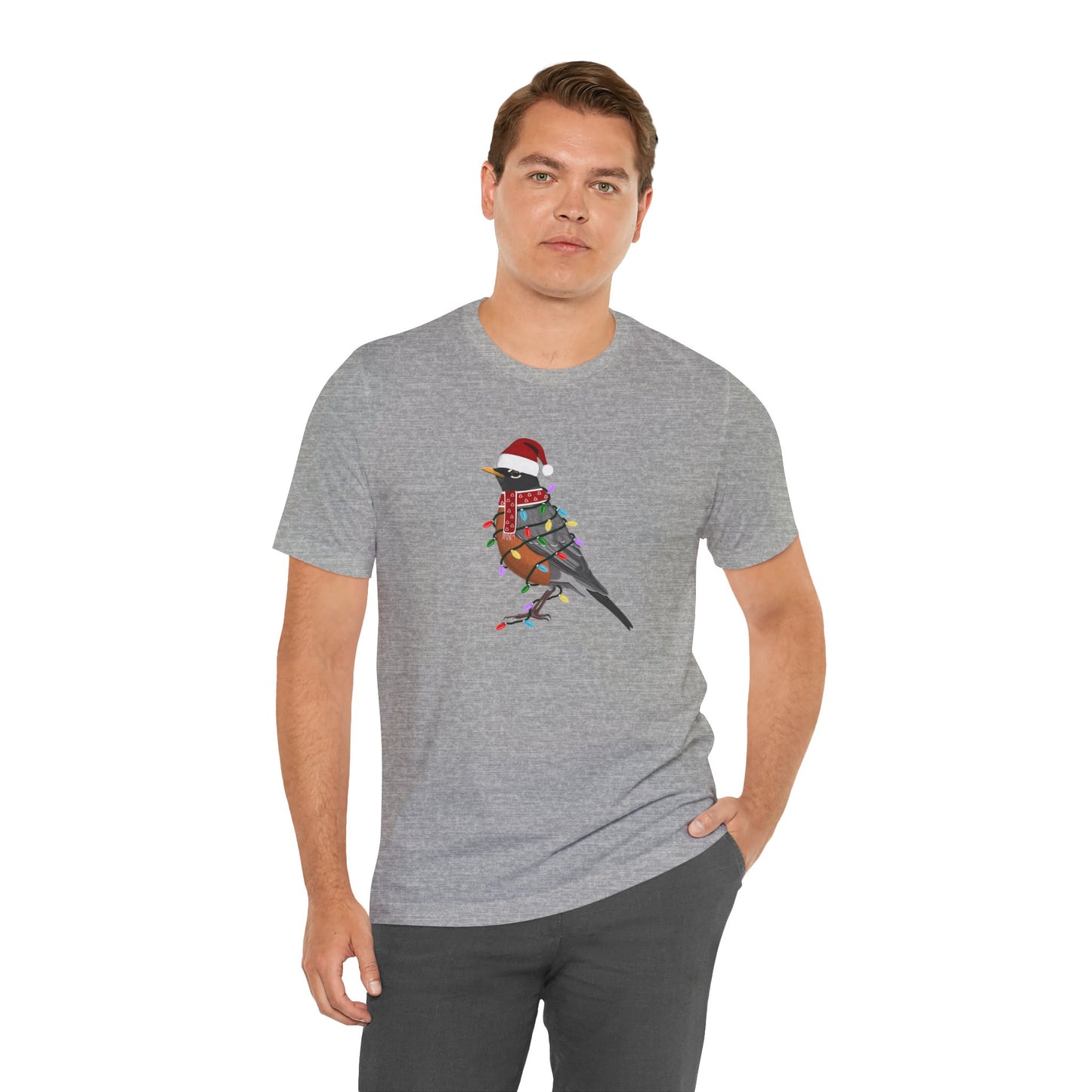 Robin with Fairy Lights Christmas Bird T-Shirt