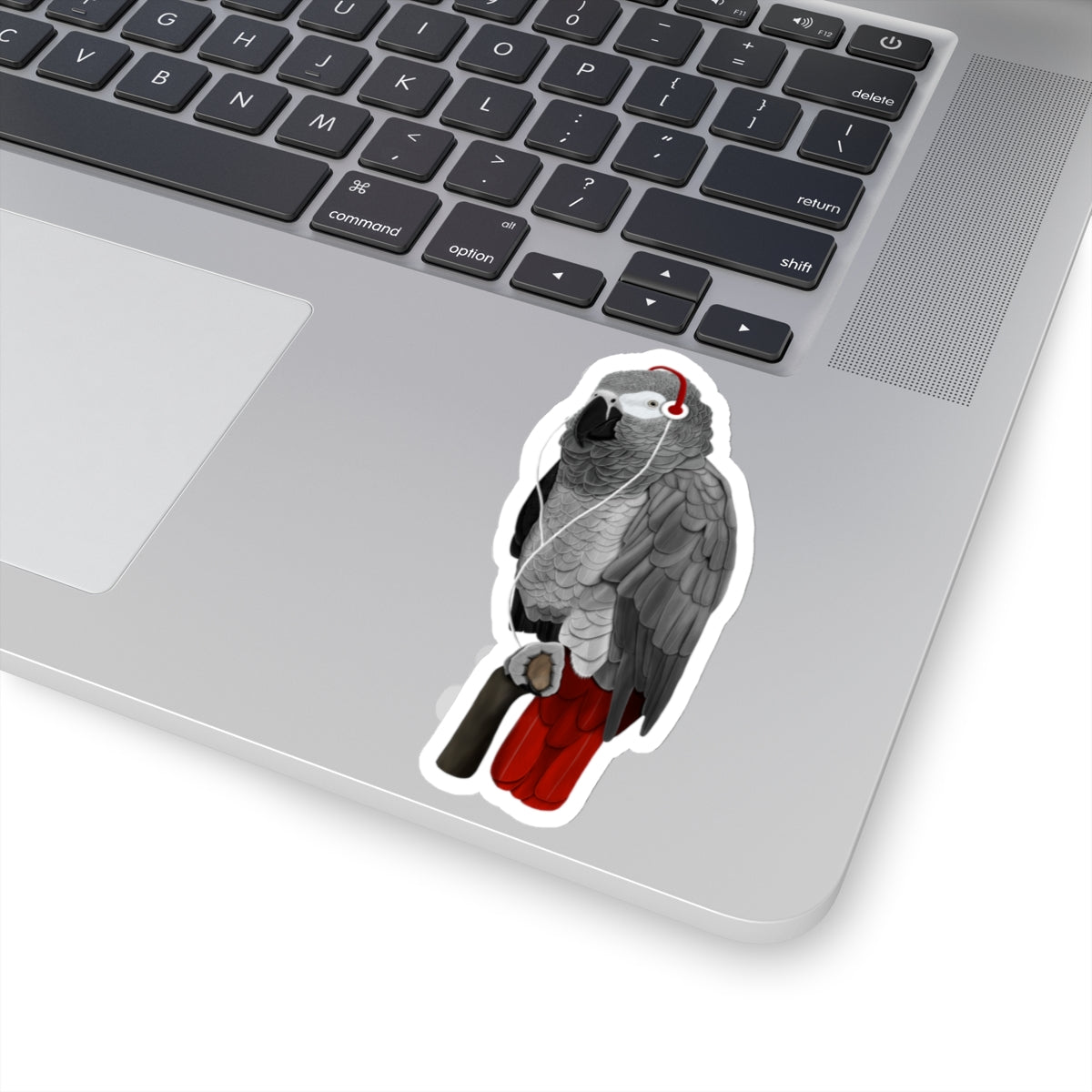 Grey Parrot Bird with Music Headphones Sticker