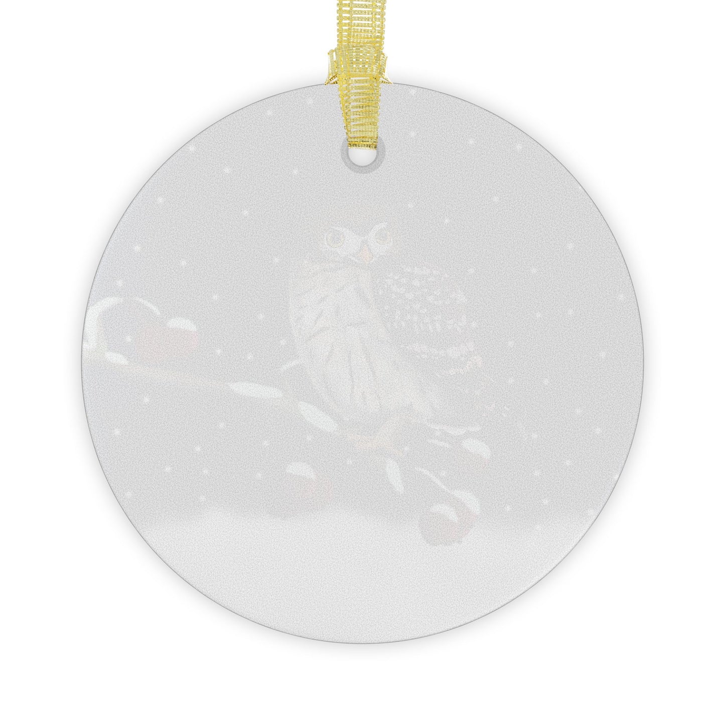 Little Owl on a Winter Branch Christmas Bird Glass Ornament