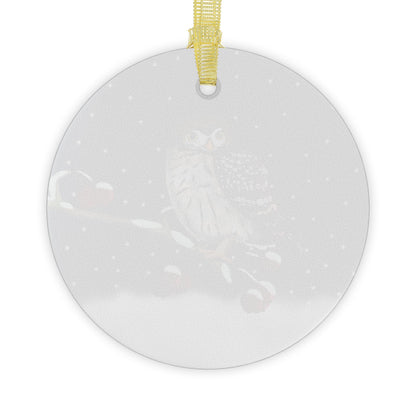 Little Owl on a Winter Branch Christmas Bird Glass Ornament