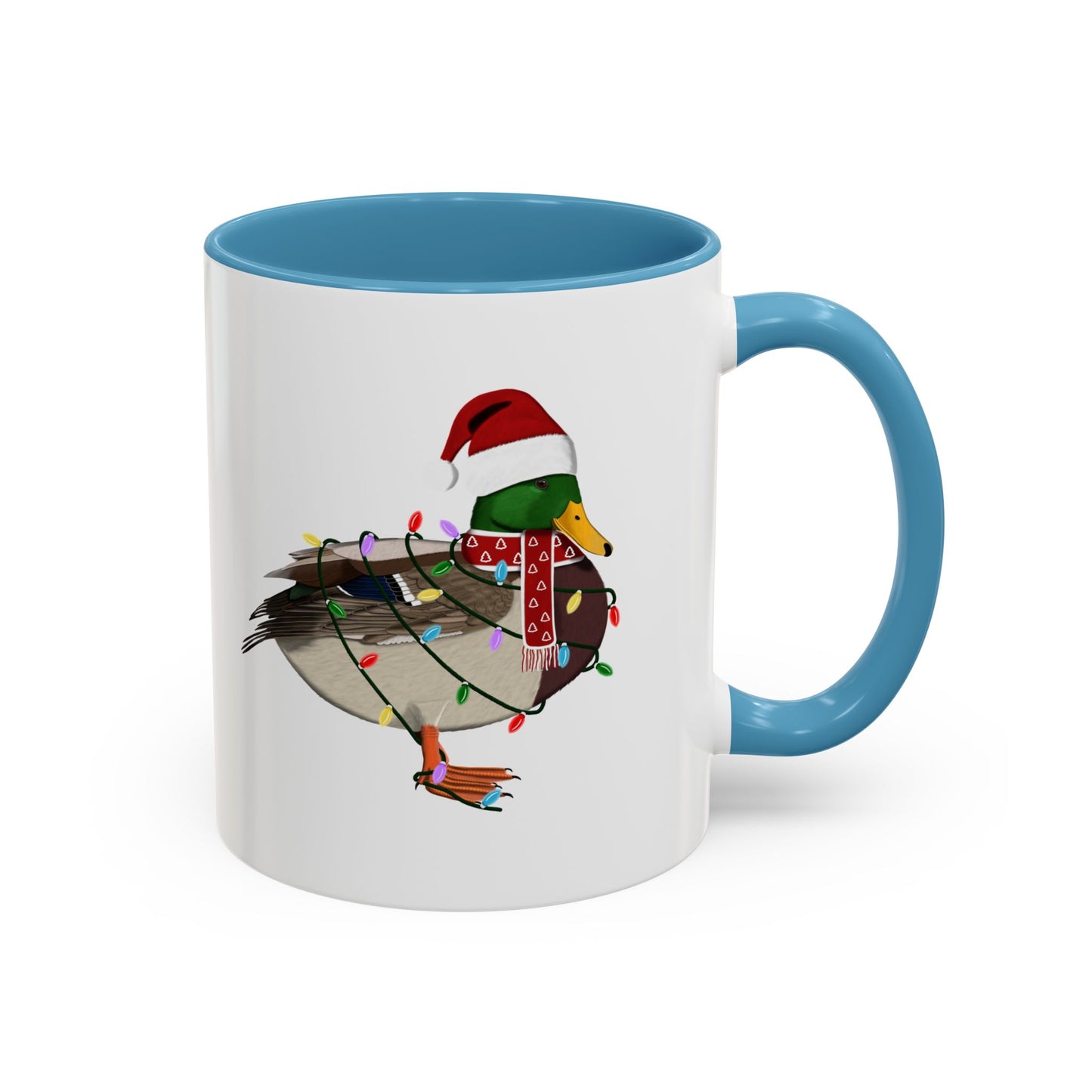 サンタクロースのマガモとフェアリーライトの陶器製バードコーヒーマグ – バードウォッチャーへのカスタムギフト