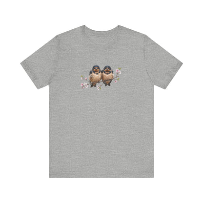 Barn Swallow Fledgling T-Shirt | Spring Blossoms Unisex Graphic Tee for Bird Watchers