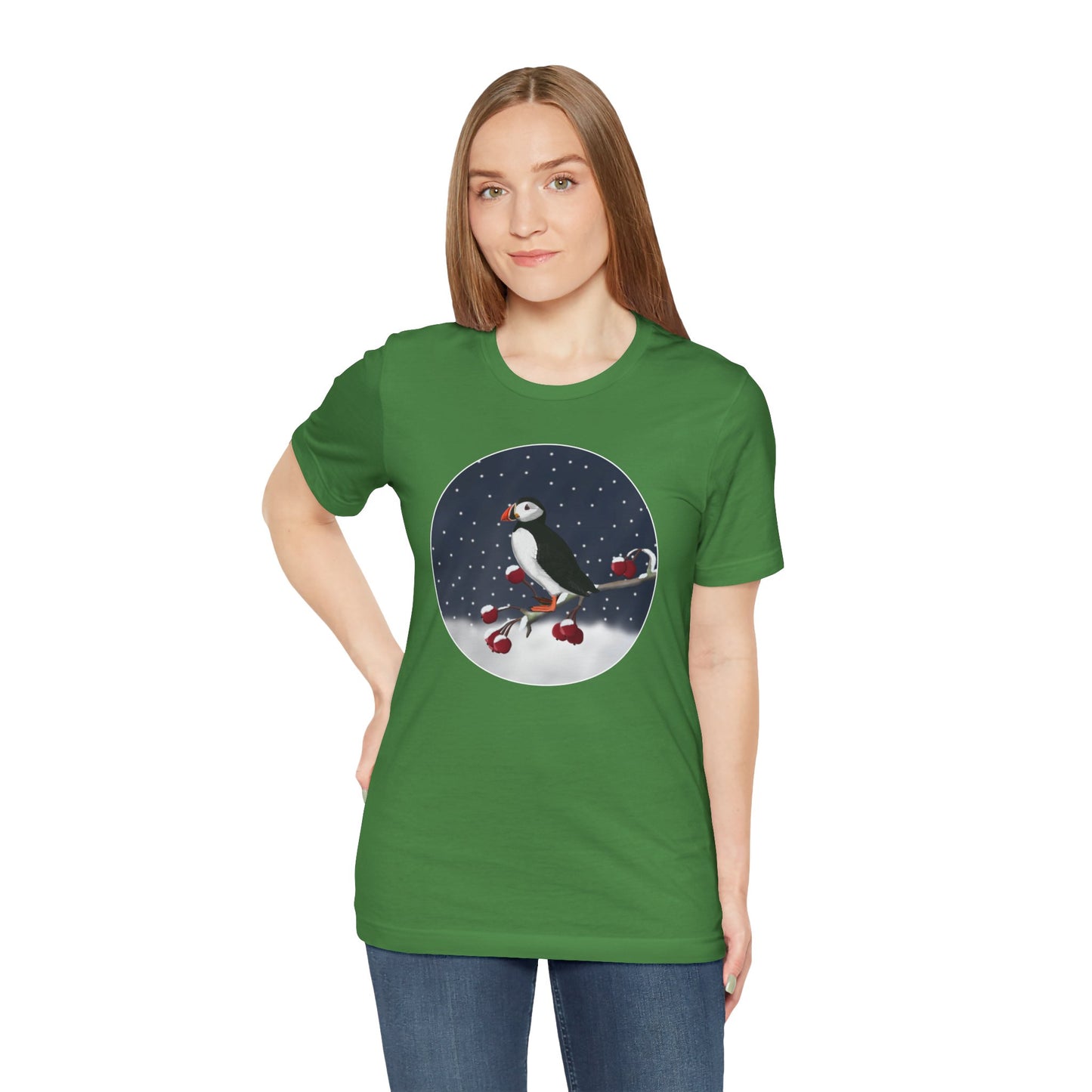 Puffin on a Winter Branch Birdwatcher Christmas Bird T-Shirt