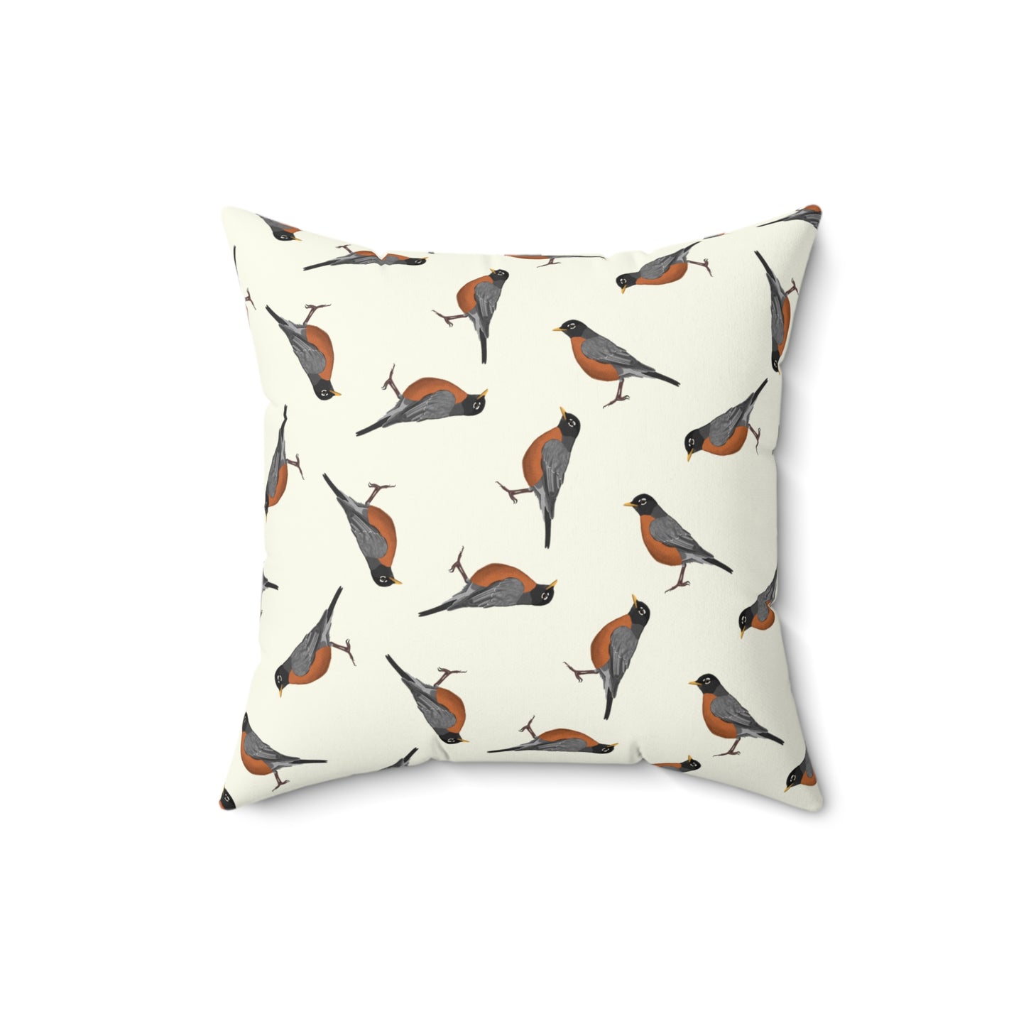 American Robin All-Over Pattern Throw Pillow Creamy White | Decorative Bird Art Home Decor