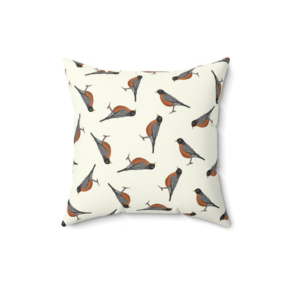 American Robin All-Over Pattern Throw Pillow Creamy White | Decorative Bird Art Home Decor