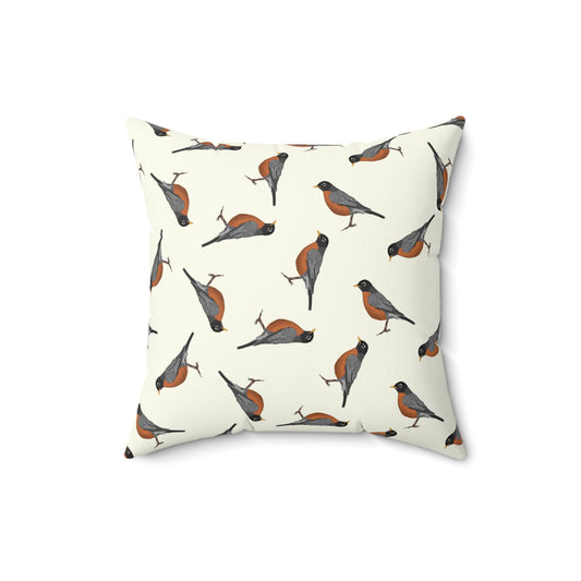 American Robin All-Over Pattern Throw Pillow Creamy White | Decorative Bird Art Home Decor