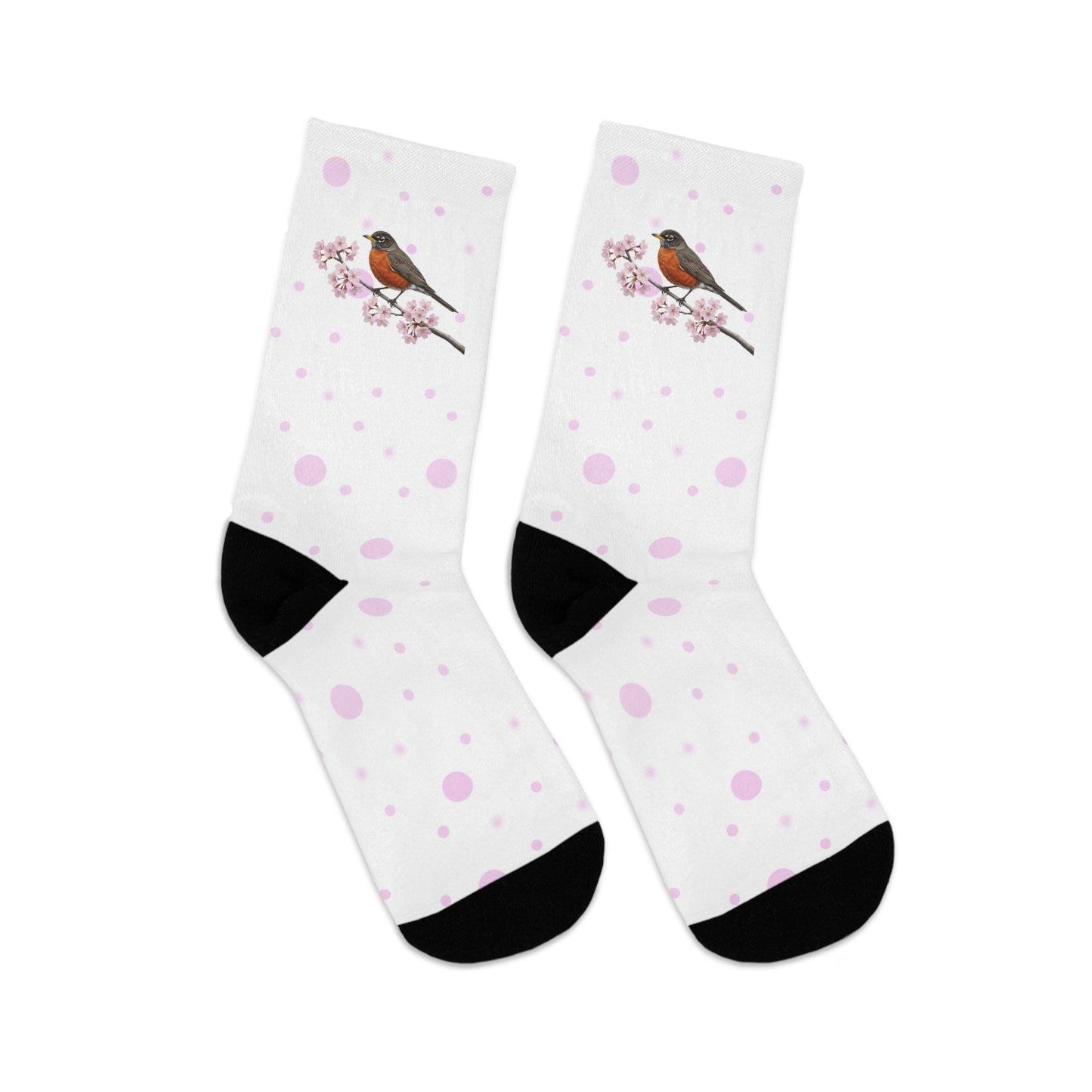 American Robin Cherry Blossom Socks White | Floral Birdwatching Gift